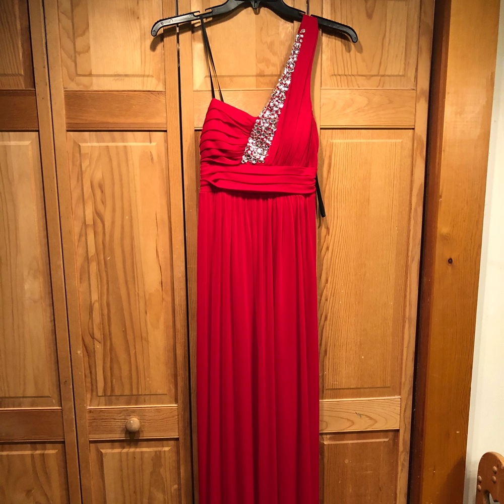 Floor Length Red One Strap Prom Dress (size M/6/8)